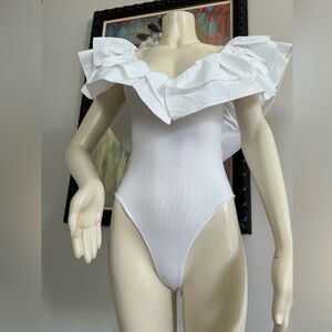 White Ruffle Off-Shoulder Bodysuit